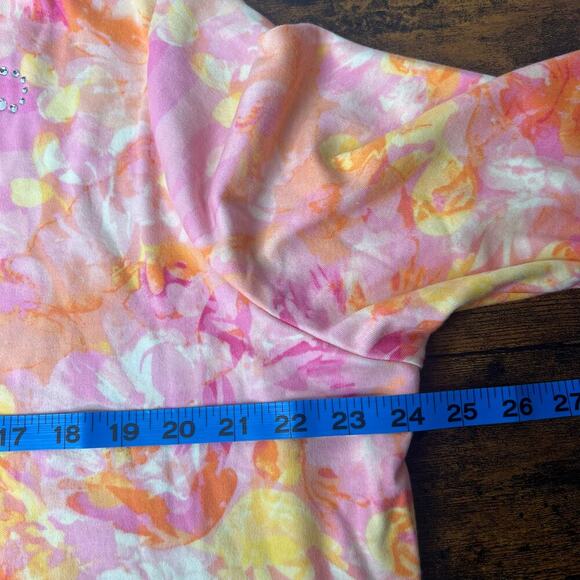NEW Quacker Factory Women's Floral Rhinestone Tunic Top Size XL Pink Orange Boho - Picture 7 of 8
